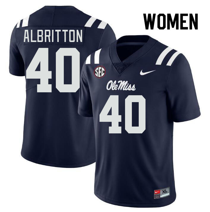 Women #40 Jason Albritton Ole Miss Rebels College Football Jerseys Stitched-Navy